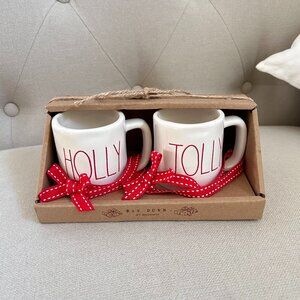 DR Rae Dunn by Magenta Set of 2 Holly Jolly Ceramic LL Red Letter Mini Mug Chris